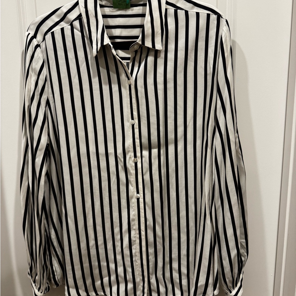J. McLaughlin Navy and White Vertical Stripe Button-Down Shirt